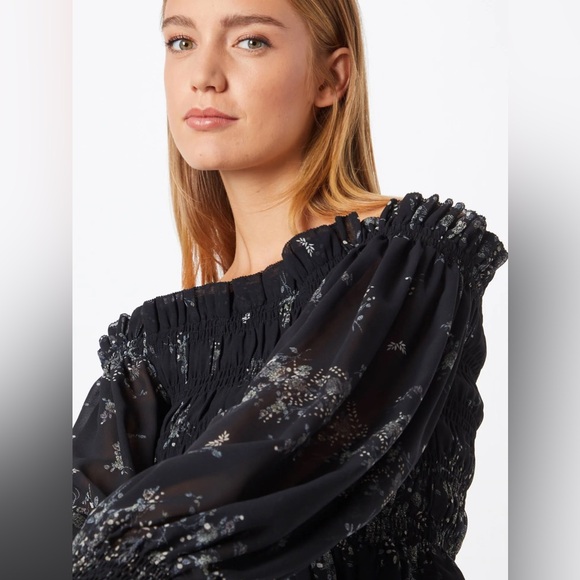 ALLSAINTS Lara Top in Black Floral, Off Shoulder, Print Top, Sz 4 - Picture 4 of 11